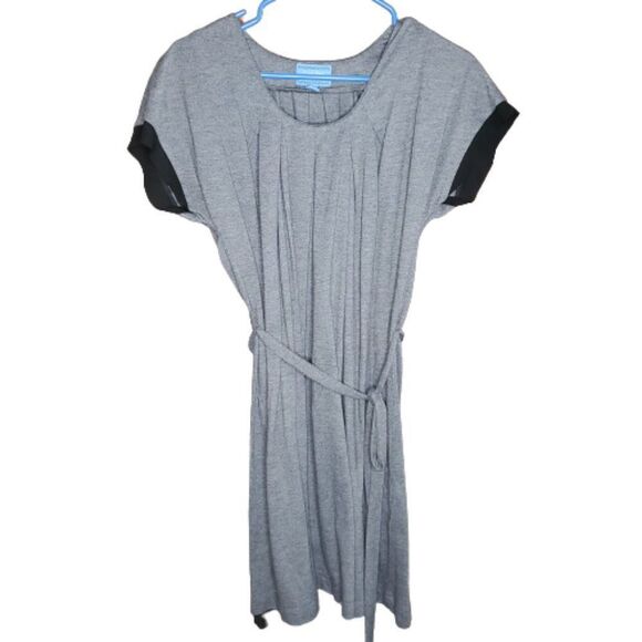 Simply Vera Vera Wang Dark Gray Tie Belt Dress with Pleats and Black Sheer Edges - Picture 13 of 13